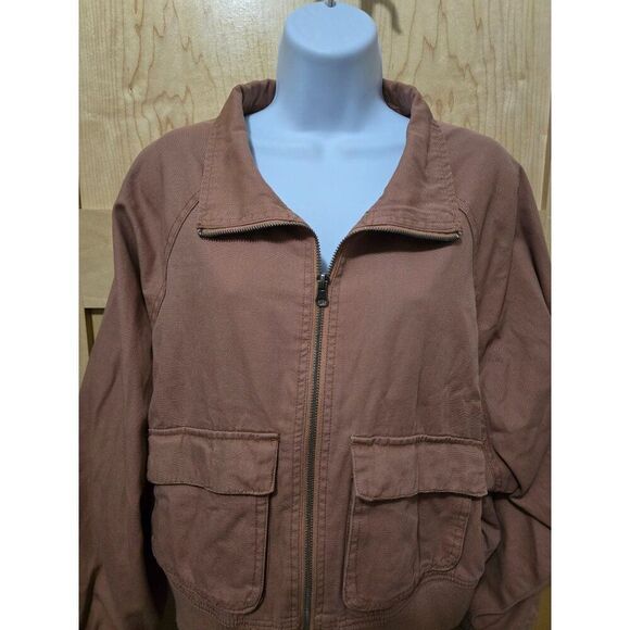 Brown Cotton Zip-Up Jacket With Pockets XXL W Casual Wear chore coat peasant - Picture 2 of 4